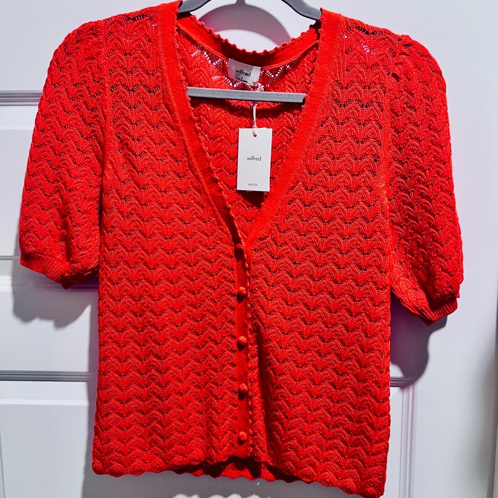 Wilfred Bright Red Knit Button-Front Short Sleeve Cardigan
